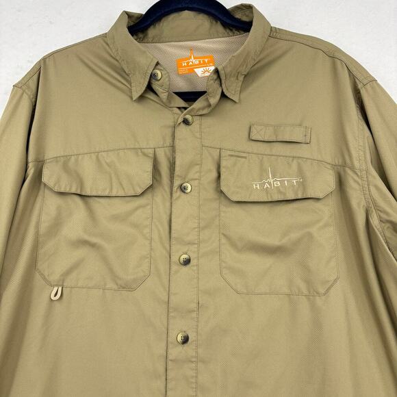 Habit Shirt Mens Size L Tan 30+ Solar Factor Vented Button Up Roll Tab Sleeves - Picture 2 of 14
